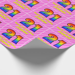 Papier Cadeau 21e anniversaire : Pink Stripes & Hearts, Rainbow 