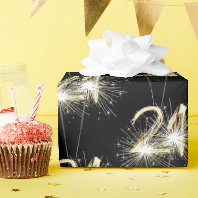 Papier Cadeau 21e anniversaire Sparklers en noir (Fête d'anniversaire)