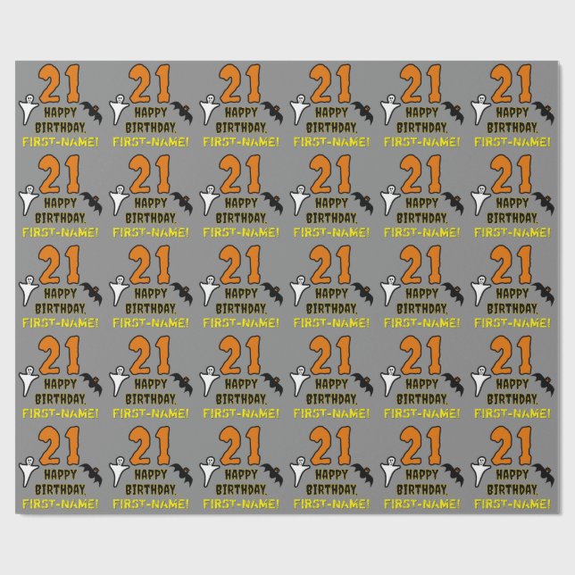 Papier Cadeau 21e anniversaire : Thème d'Halloween Éffrayant, No (Plat)