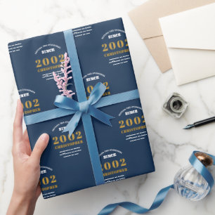 Papier Cadeau 21st Birthday 2002 Blue Gold Ajouter Nom