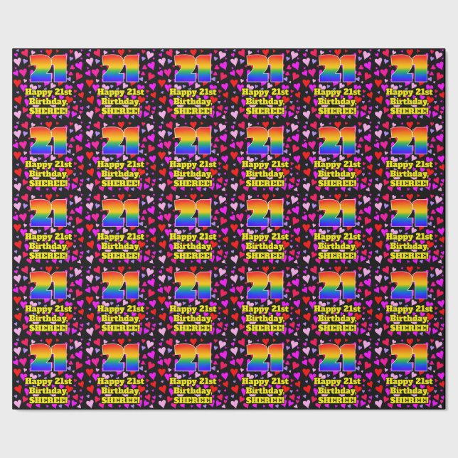 Papier Cadeau 21st Birthday: Loving Hearts Pattern, Rainbow # 21 (Couture)