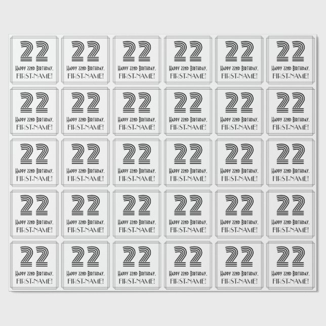 Papier Cadeau 22e anniversaire : Art Déco Style inspiré "22" + N (Plat)