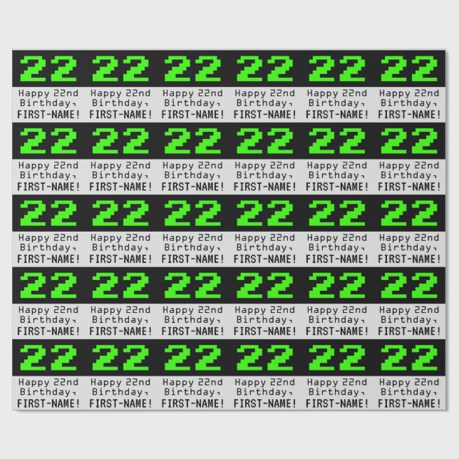 Papier Cadeau 22e anniversaire - Nerdy / Geeky Style "22" et nom (Plat)