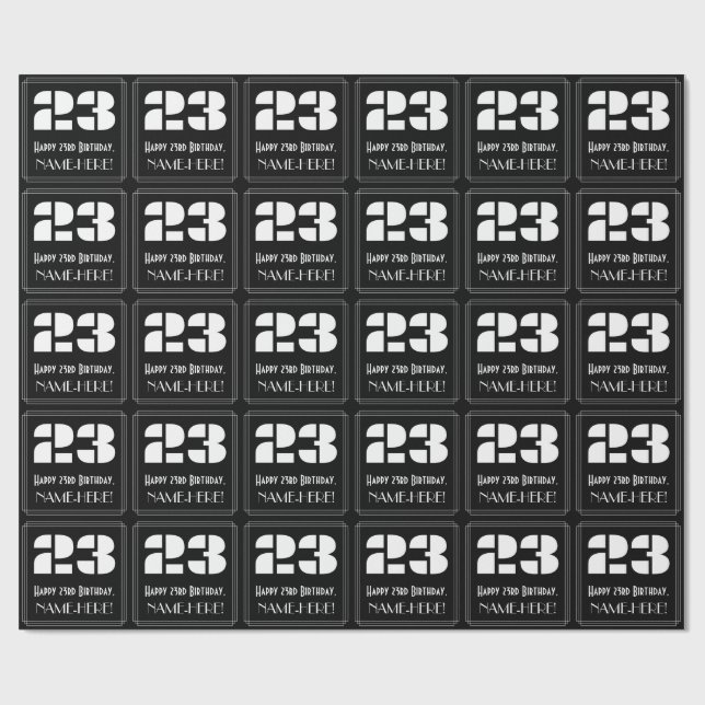 Papier Cadeau 23e anniversaire : Art Déco Inspiré Look "23" & No (Plat)
