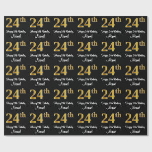 Papier Cadeau 24e anniversaire : Elégant luxe Faux Gold Look #