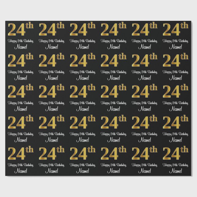 Papier Cadeau 24e anniversaire : Elégant luxe Faux Gold Look # (Plat)