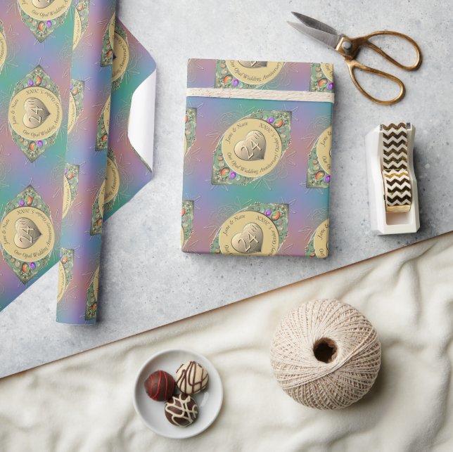 Papier Cadeau 24e Mariage Opal papier d'enveloppement (Artisanat)