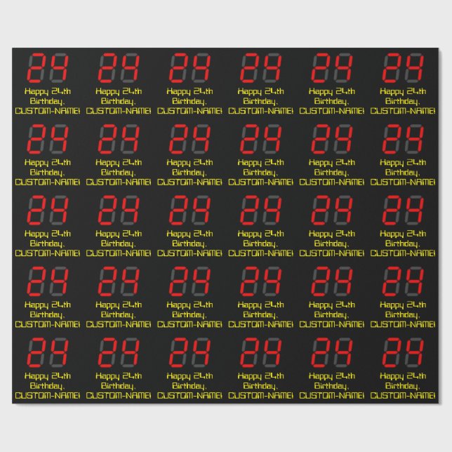 Papier Cadeau 24ème anniversaire : Rouge Digital Horloge Style " (Plat)