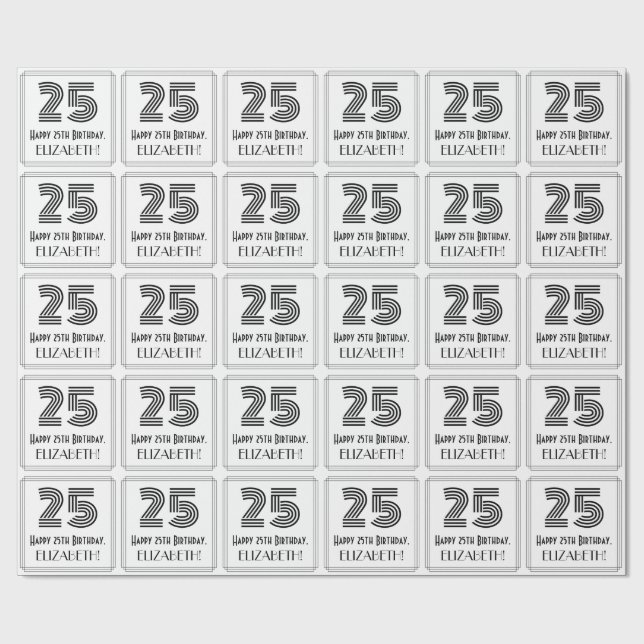 Papier Cadeau 25e anniversaire : Art Déco Style inspiré "25" + N (Plat)