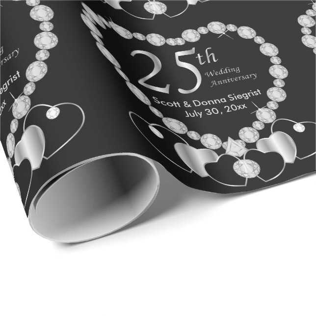 Papier Cadeau *25e anniversaire d'argent Personnaliser (Coin rond)