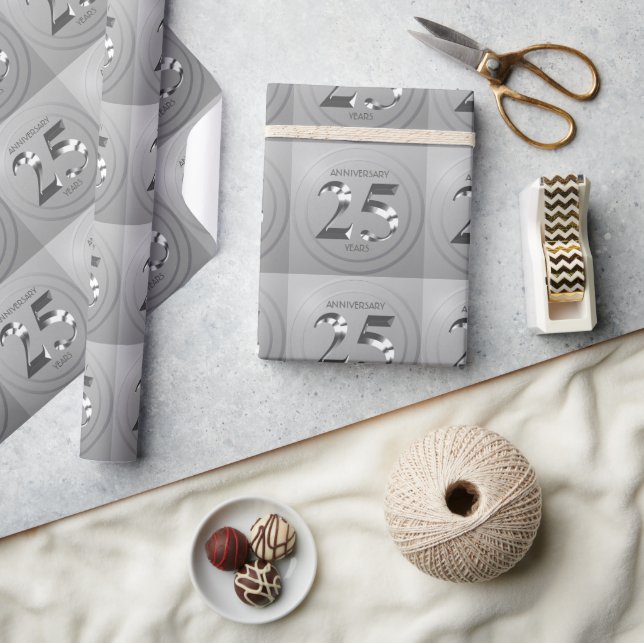 Papier Cadeau 25e anniversaire de Mariage en argent métallique (Artisanat)