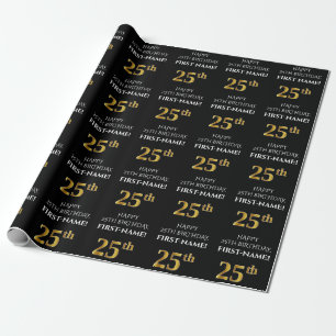 Papier Cadeau 25e anniversaire : Elégant, Noir, Faux Gold Look