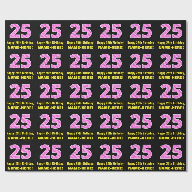 Papier Cadeau 25e anniversaire : Pink Stripes and Hearts "25" +  (Plat)