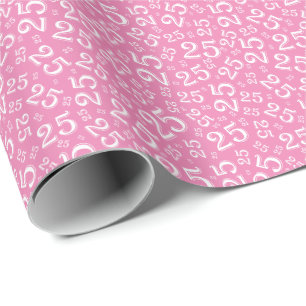 Papier Cadeau 25e anniversaire Pink/White Random Number Motif 25