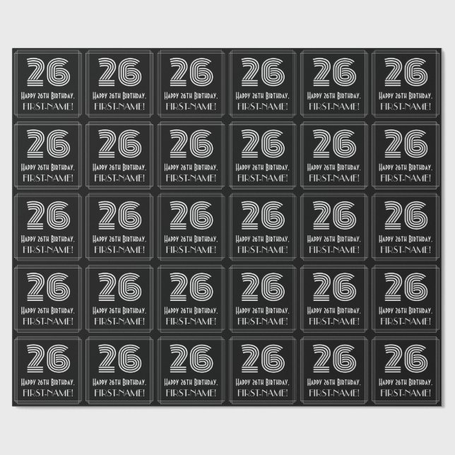 Papier Cadeau 26e anniversaire : Art Déco Inspiré Look "26" avec (Plat)