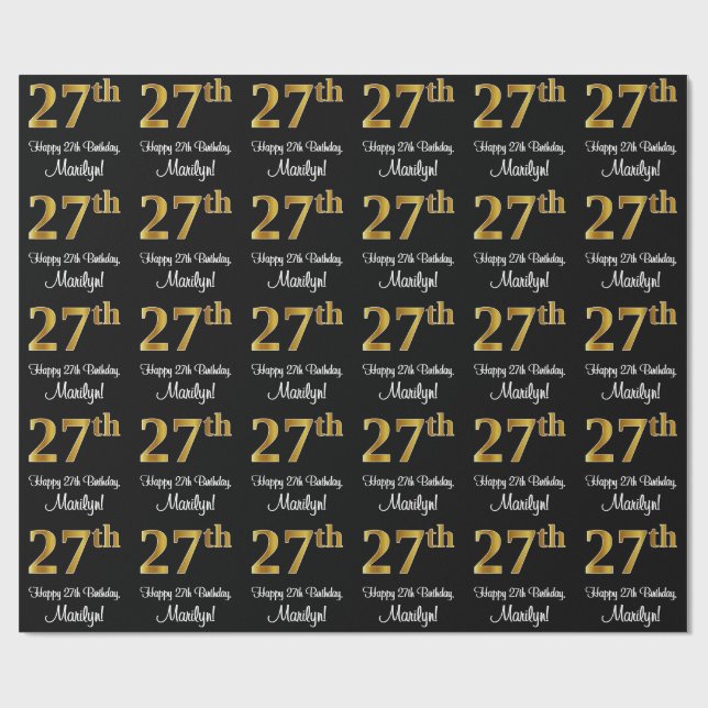 Papier Cadeau 27e anniversaire : Elégant luxe Faux Gold Look # (Plat)