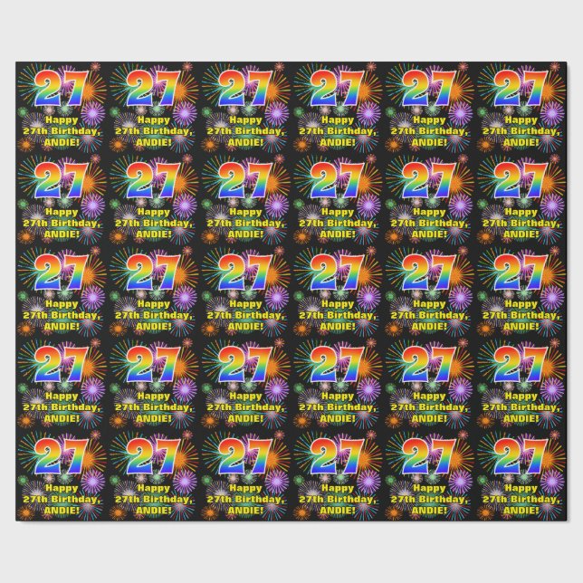 Papier Cadeau 27e anniversaire : Fun Fireworks, Rainbow Look # " (Couture)