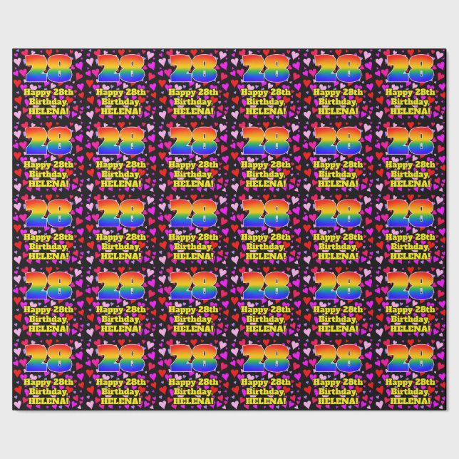 Papier Cadeau 28e anniversaire : Amour Hearts Motif, Arc-en-ciel (Couture)