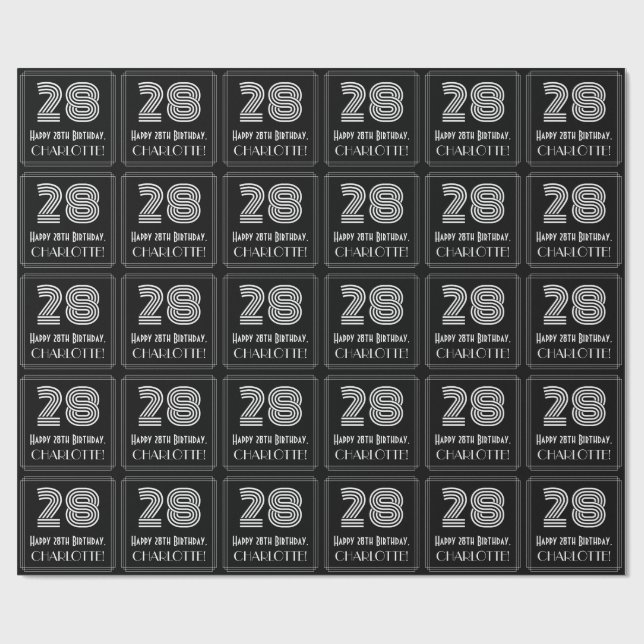 Papier Cadeau 28e anniversaire : Art Déco Inspiré Look "28" avec (Plat)
