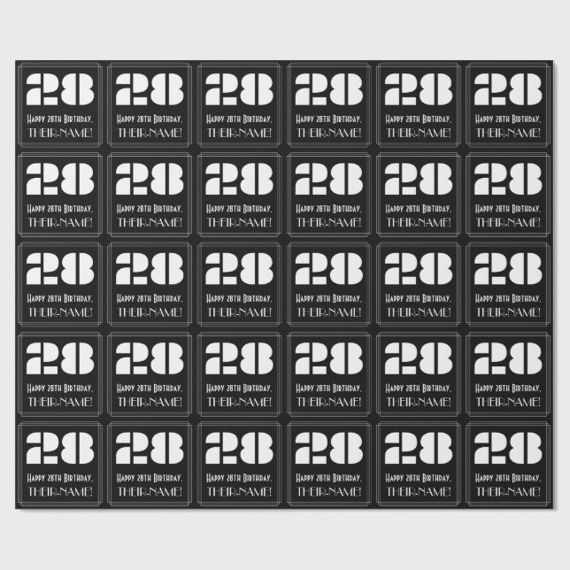 Papier Cadeau 28e anniversaire : Art Déco Inspiré Look "28" & No (Plat)