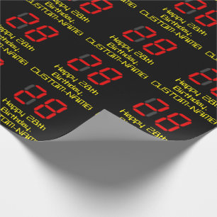 Papier Cadeau 28ème anniversaire : Rouge Digital Horloge Style "