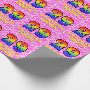 Papier Cadeau 29e anniversaire : Pink Stripes & Hearts, Arc-en-c