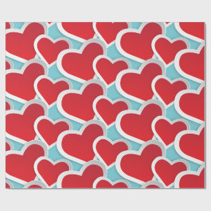 Papier Cadeau 2 Coeurs rouges gras Répéter Motif mou
