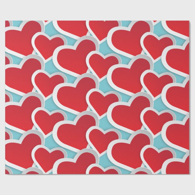 Papier Cadeau 2 Coeurs rouges gras Répéter Motif mou (Plat)