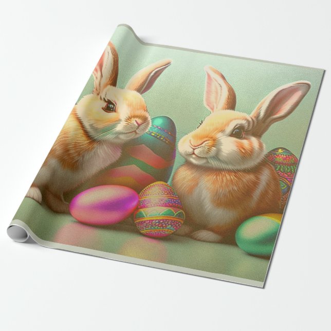 Papier Cadeau 2 Collecte De Lapin Et D'Oeufs De Pâques (Déroulé)