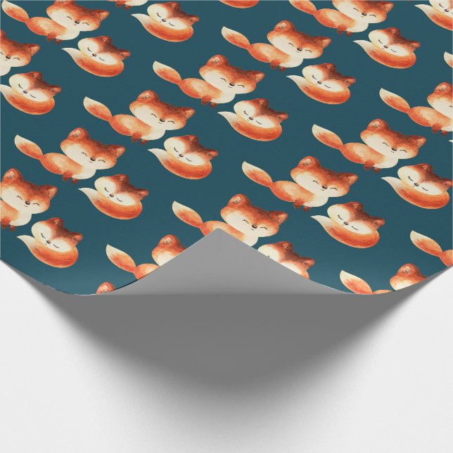 Papier Cadeau 2 mignons Petits Renards Rouges Aquarelle Design (Coin)