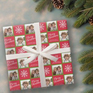 Papier Cadeau 2 Photo : Red Green Joyeux Noël Snowflakes