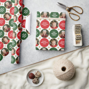 Papier Cadeau 2 Photos Étoiles Rouge Et Vert Noël Moderne