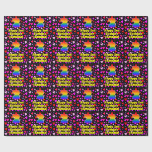 Papier Cadeau 2e anniversaire : Amour Hearts Motif, Arc-en-ciel 