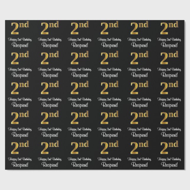 Papier Cadeau 2e anniversaire : Elégant look luxe Faux Gold # (Plat)