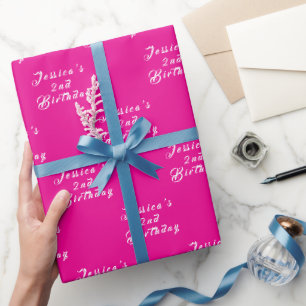 Papier Cadeau 2e anniversaire Fille mignonne rose chaud Simple