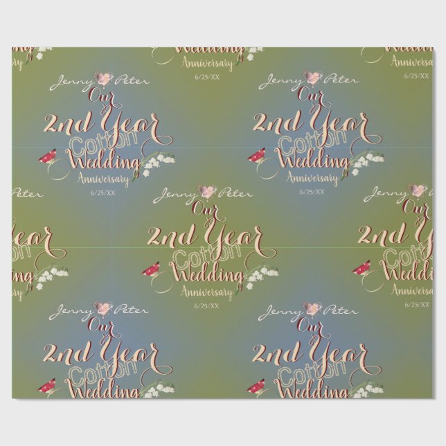Papier Cadeau 2e anniversaire Mariage Lys de coton de la vallée (Plat)