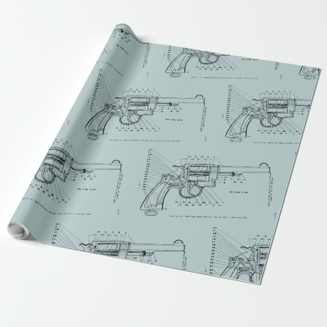 Papier Cadeau 2ÈME GUERRE MONDIALE revolver pistolet 45 calibre  (Déroulé)