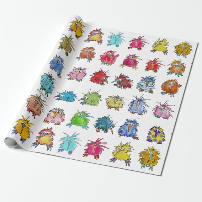 Papier Cadeau 30 jolies caricatures d'oiseaux de Kiwi (Déroulé)