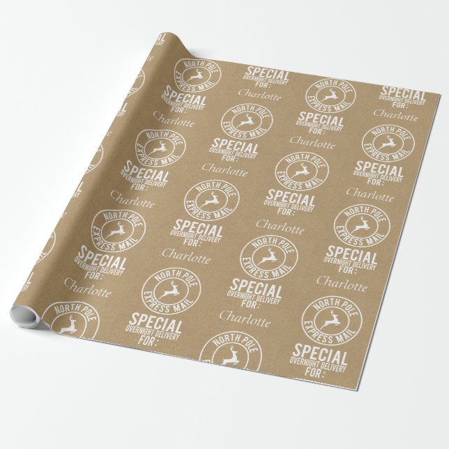 Papier Cadeau 30"x15" Kraft White Name Pôle Nord De Père Noël (Déroulé)