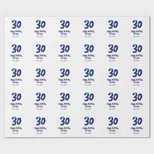 Papier Cadeau 30e anniversaire ajouter nom date année bleu scint