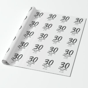 Papier Cadeau 30e anniversaire ajouter nom date année noir modèl