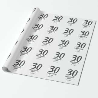 Papier Cadeau 30e anniversaire ajouter nom date année noir modèl