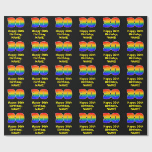 Papier Cadeau 30e anniversaire : Amusant, coloré arc-en-ciel ins