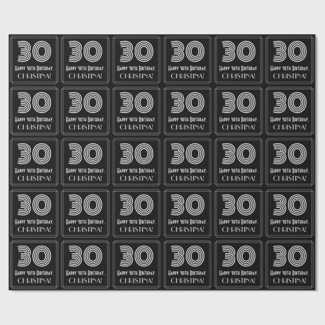 Papier Cadeau 30e anniversaire : Art Déco Inspiré Look "30" avec (Plat)
