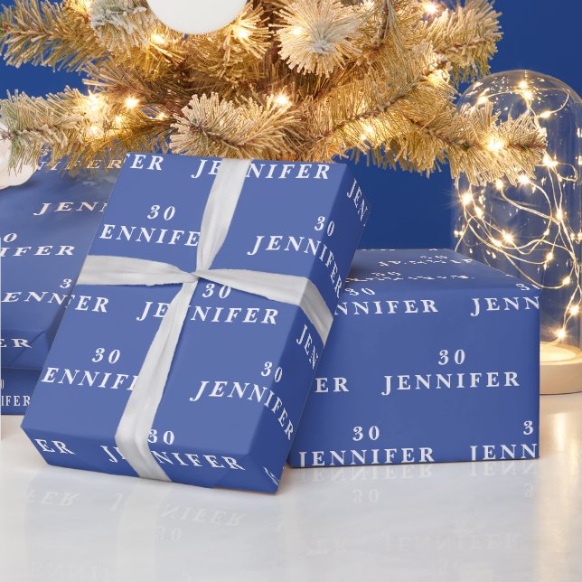 Papier Cadeau 30e anniversaire Nom de fête Bleu Motif moderne (Vacances)