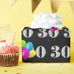 Papier Cadeau 30e Joyeux Ballons d'Anniversaire Sur Noir