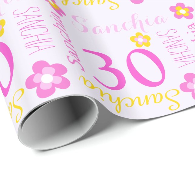Papier Cadeau 30ème enveloppe d'anniversaire d'âge nommé (Coin rond)