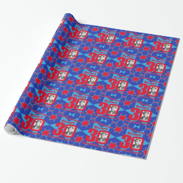 Papier Cadeau 30ème Enveloppe de cadeau de rouge bleu (Déroulé)