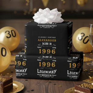Papier Cadeau 30th Birthday 1992 Black Gold Ajouter Nom Légendai