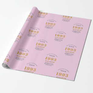 Papier Cadeau 30th Birthday 1993 Ajouter Nom Rose Grey